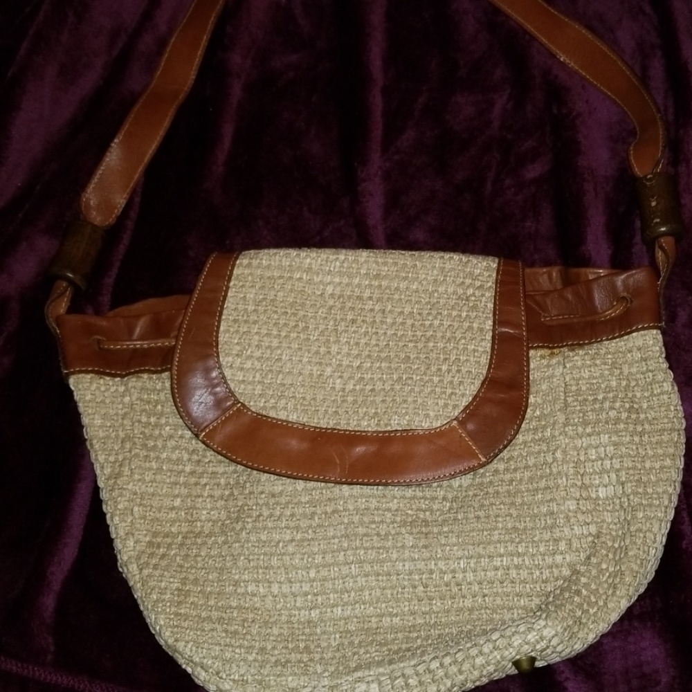 Summer woven Italian leather trim bag